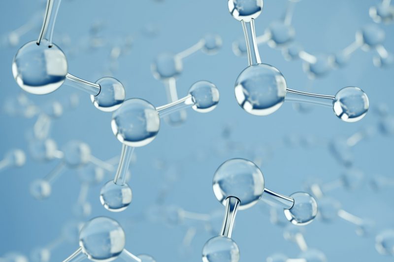 Water molecules. Science or medical background with molecules and atoms. 3d render.